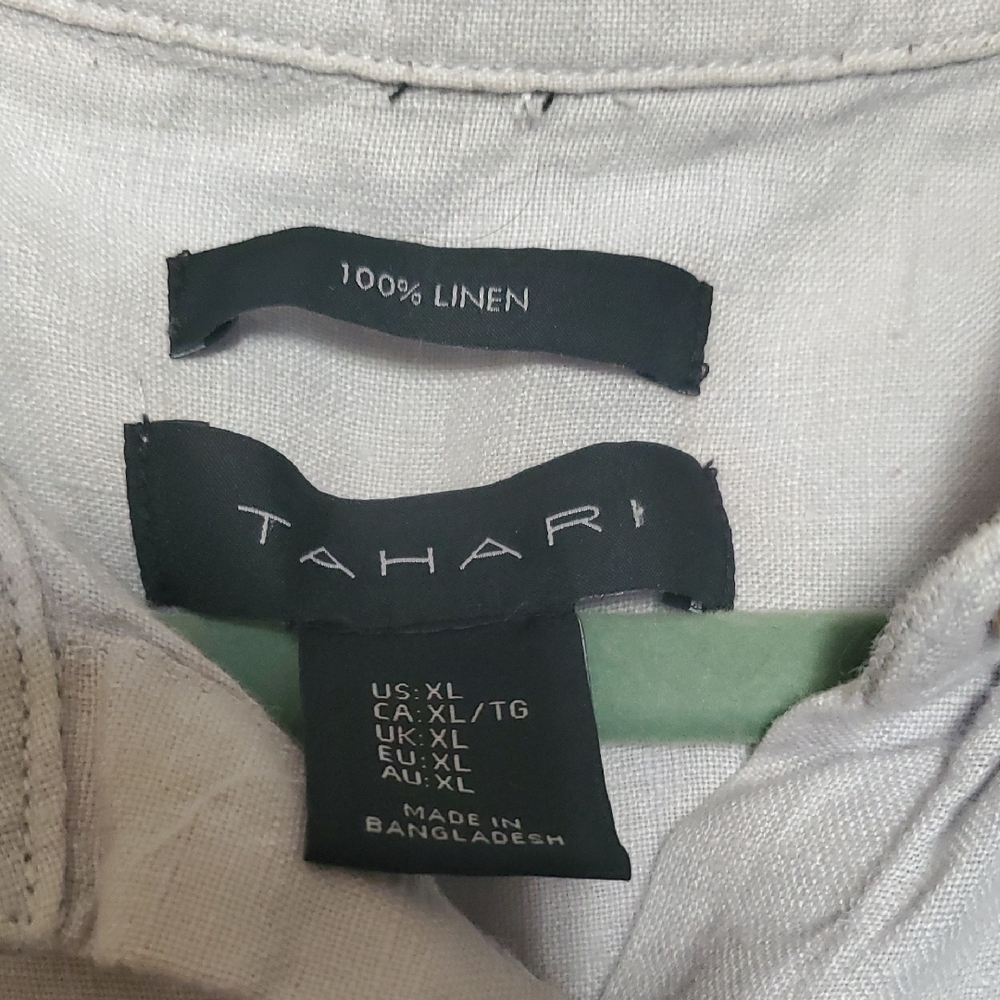 Tahari Linen Light Gray Button Down Dress - Picture 3 of 8